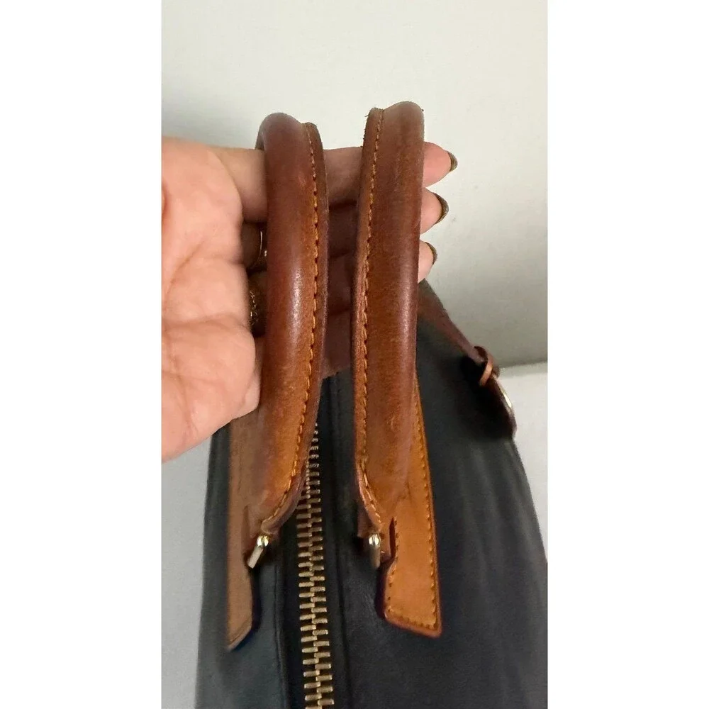 Dooney & Bourke Florentine Black/Brown Satchel Top Handle Zip Detachable Strap